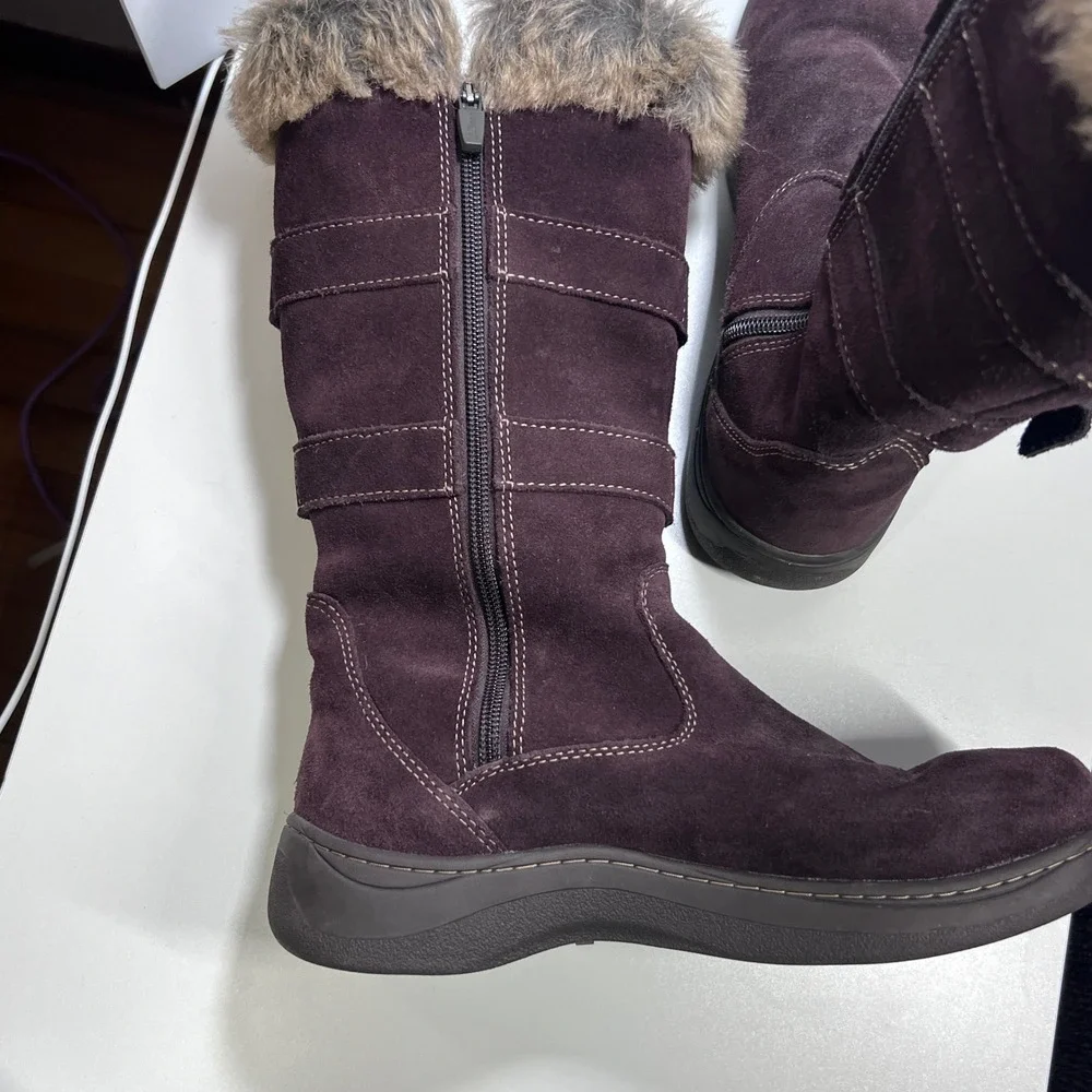 L.L. Bean Women's Size 8 Brown Suede Fur Lined‎ Winter Boots Zip Buckle